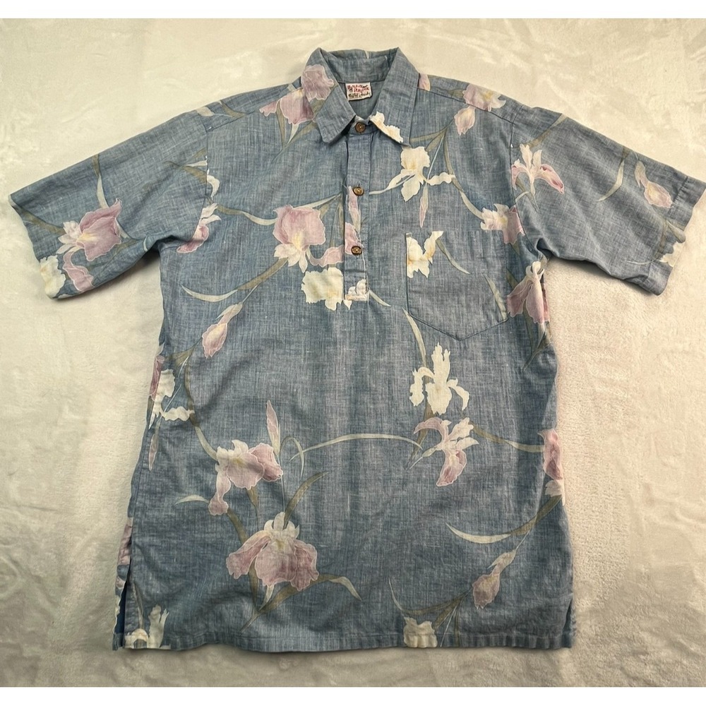 Barefoot in Paradise Mens M Shirt‎ Pullover Reverse Print Triplical Hawaiian